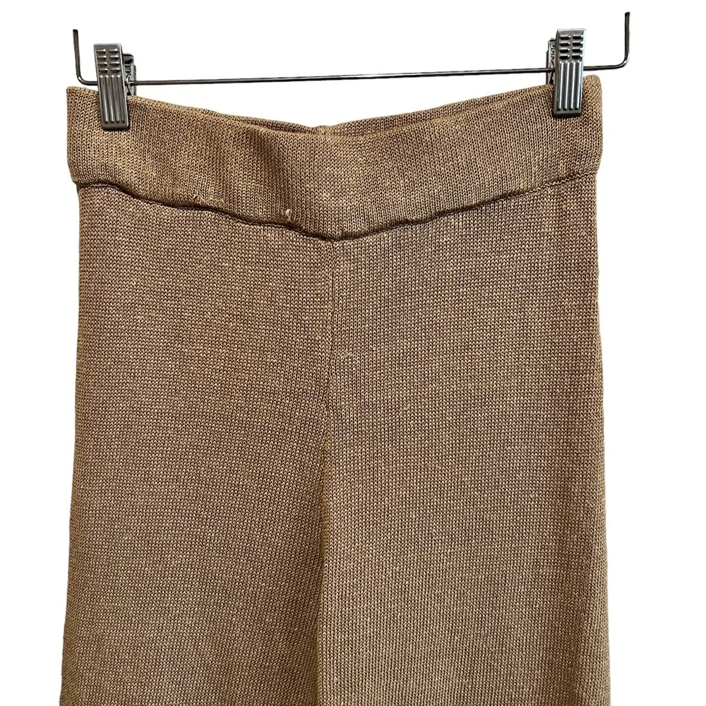Zara Women's Open Knit Linen High Waisted Flared Ribbed Beige Pants Size Medium - Picture 3 of 9